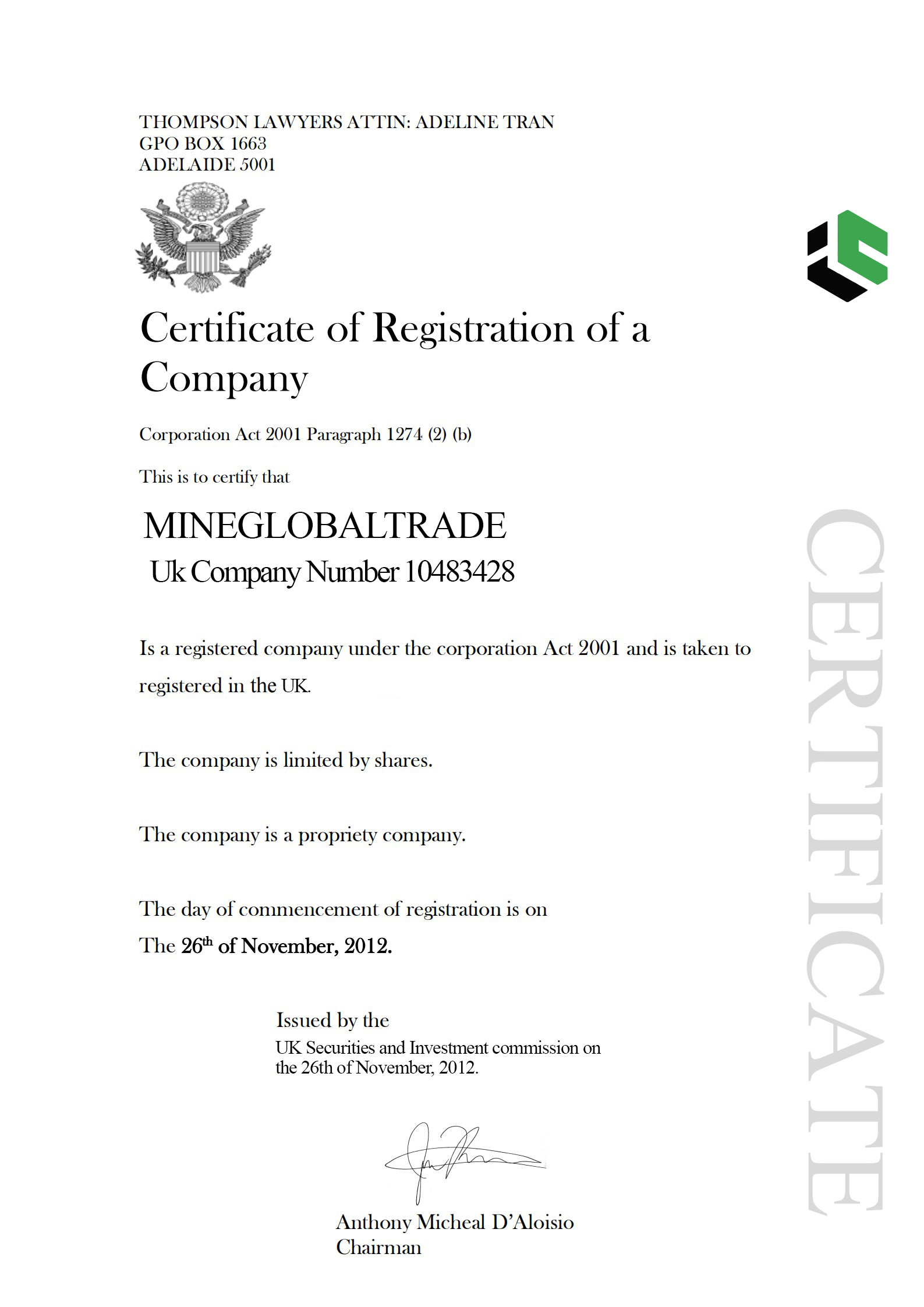 Certificate